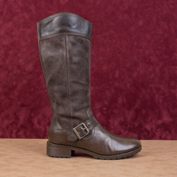 Timberland Women Earthkeepers Bethel Brown leather Buckle Moto  Knee Boots sz 7 - Picture 4 of 10